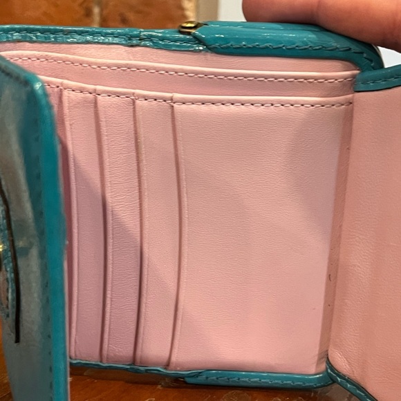 Coach Teal Patent Leather Kisslock Turnlock Gigi Wallet Stripe Lining Rare Purse - Picture 12 of 16